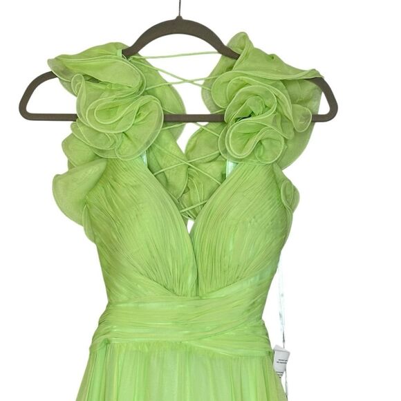 Mac Duggal 67911 Ruffle Tiered Cut-Out Chiffon Gown in Green | Size 6 - Picture 9 of 15